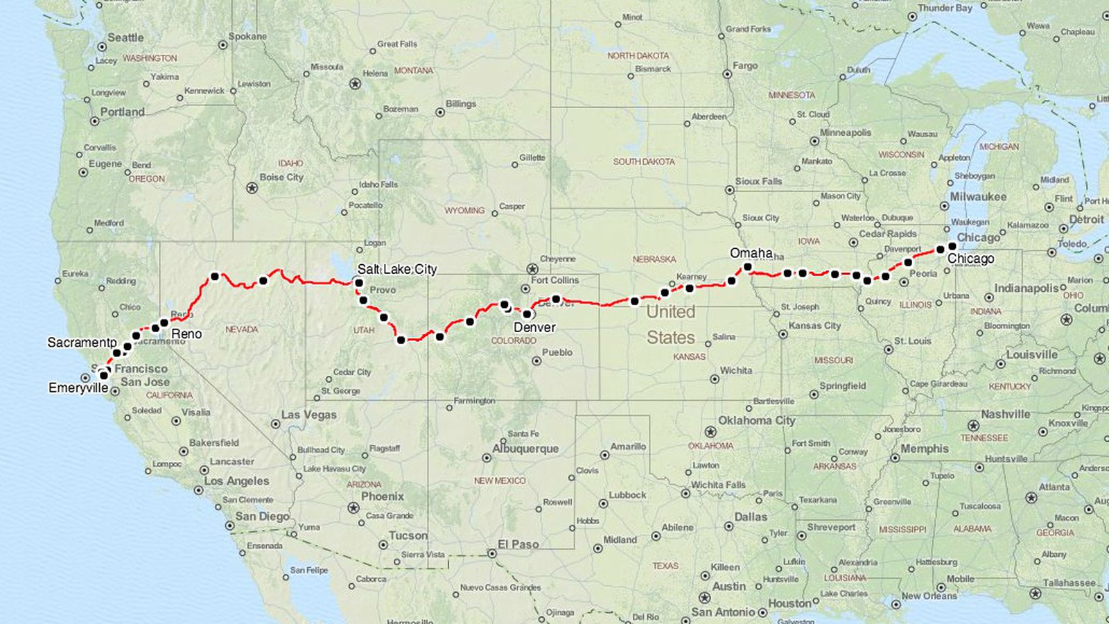 California Zephyr Route Map