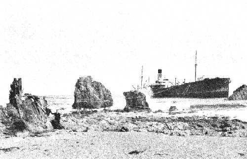 Breeches buoy line from the Devon to the rocks.